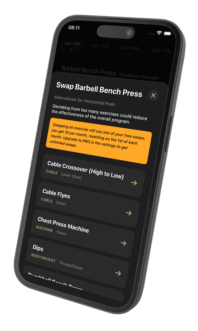 Exercise swap screen