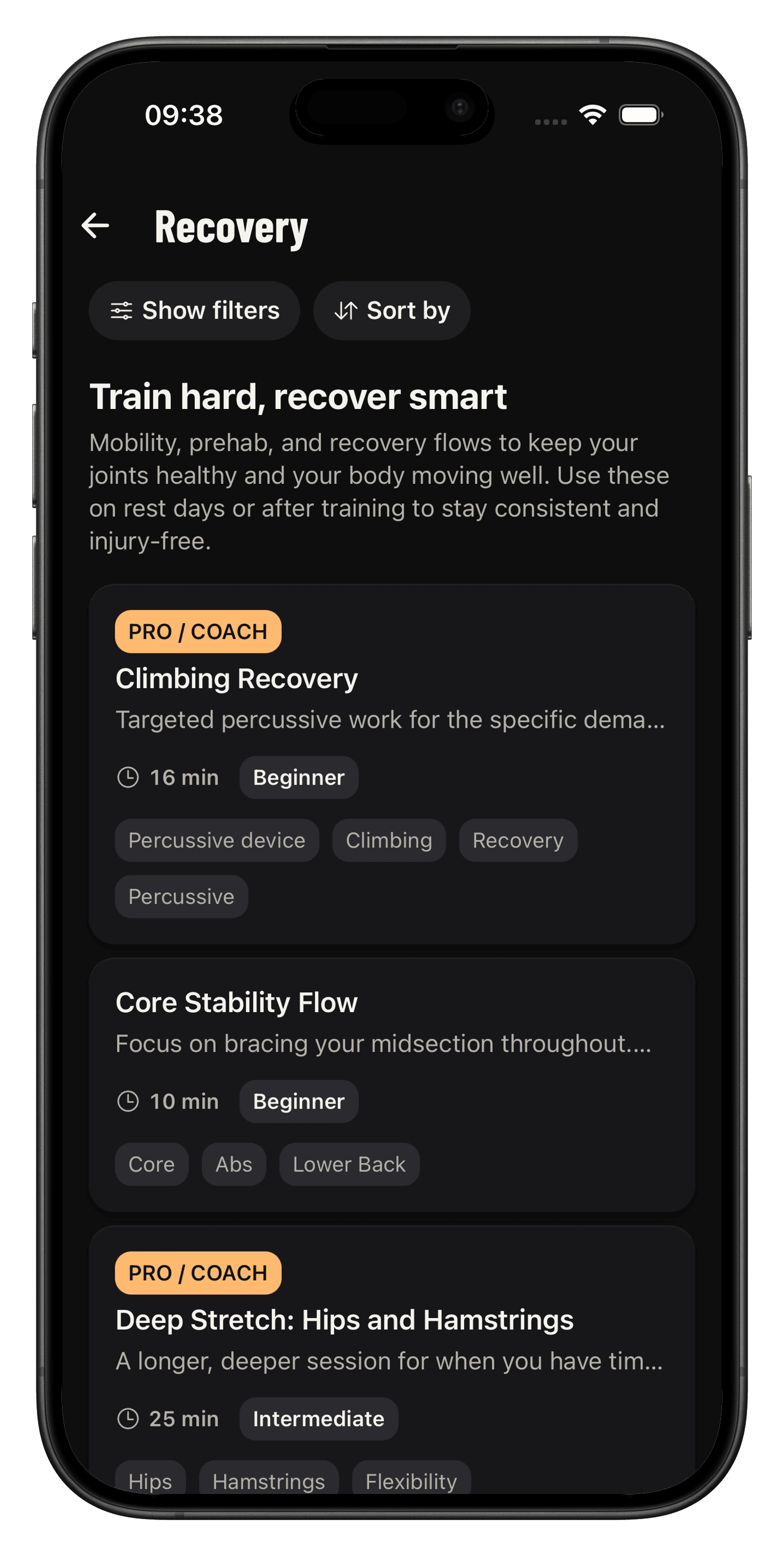 Recovery list with free and Pro mobility flows